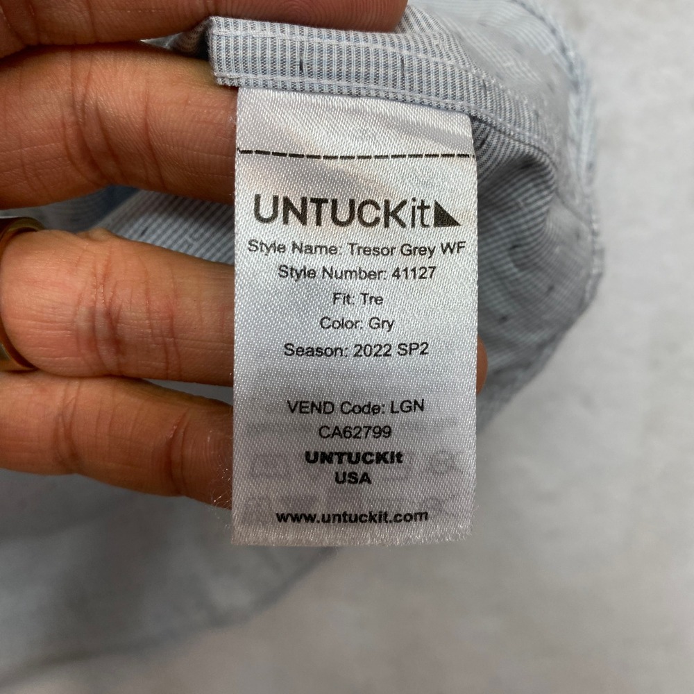 UNTUCKit Shirt Mens XL Tall Grey Tresor Wrinkle Free Dotted 41127 Button Down - Picture 8 of 10